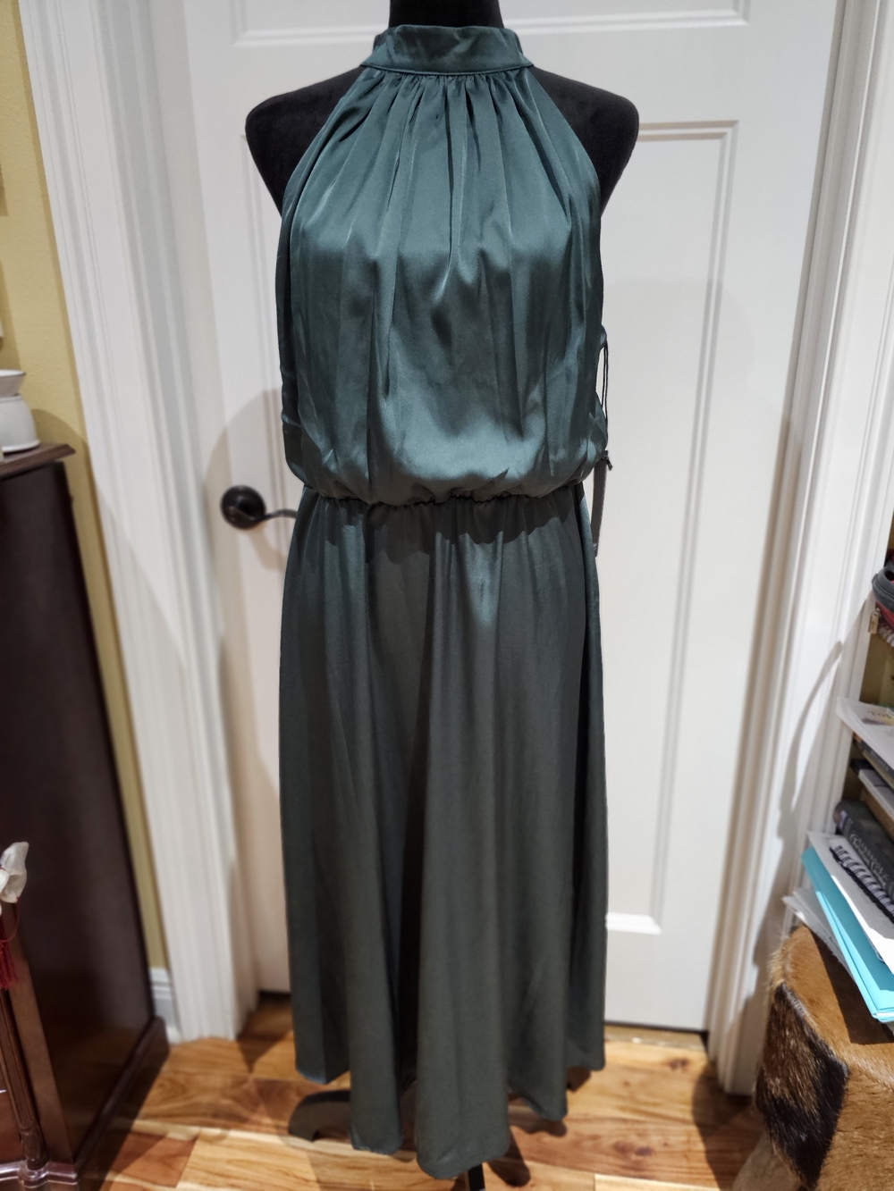 Sleeveless Halter Midi Dress in Deep Teal, NWT